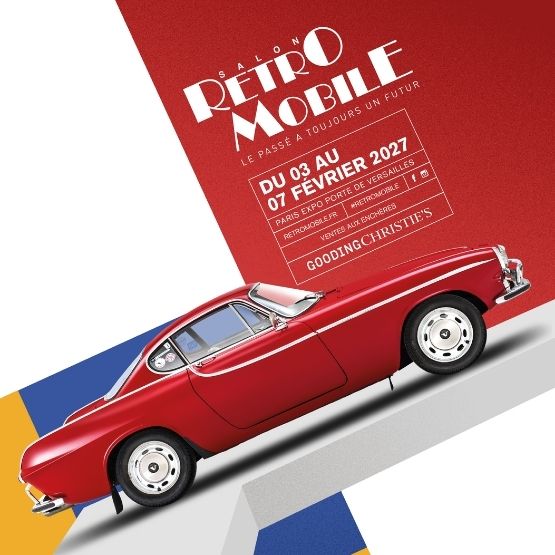 infographie affiche Rétromobile avec couleurs jaunes