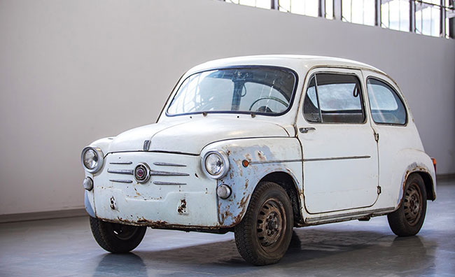 Fiat Abarth car exhibited at the Rétromobile show