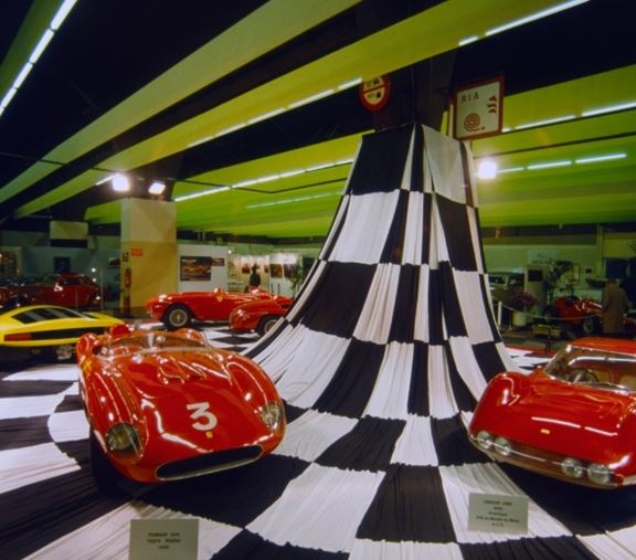 Retromobile exhibition archive stand with classic cars