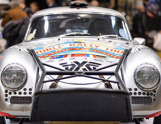 A grey classic car at the Retromobile show