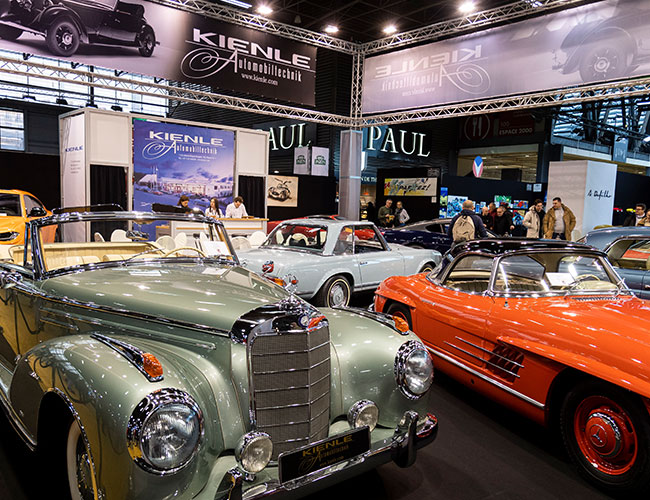 Classic cars on display at the Rétromobile show