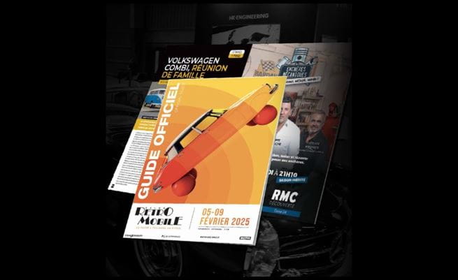 Guide officiel de Rétromobile 2026 sur fond noir