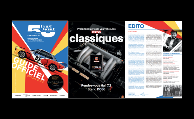 Guide officiel de Rétromobile 2026 sur fond noir