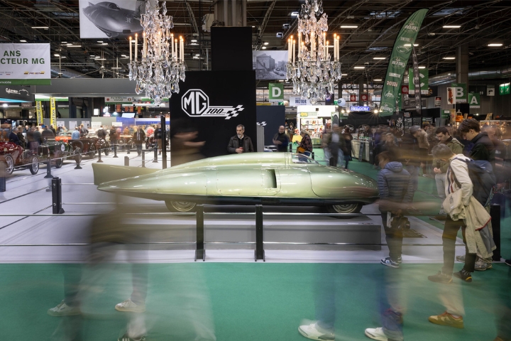 MG car in retromobile 2024 edition with crowd