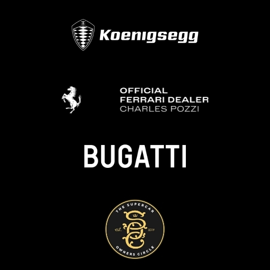 Koenigsegg, Pagani, Ferrari dealer, Bugatti and Supercar Owner logos on black background